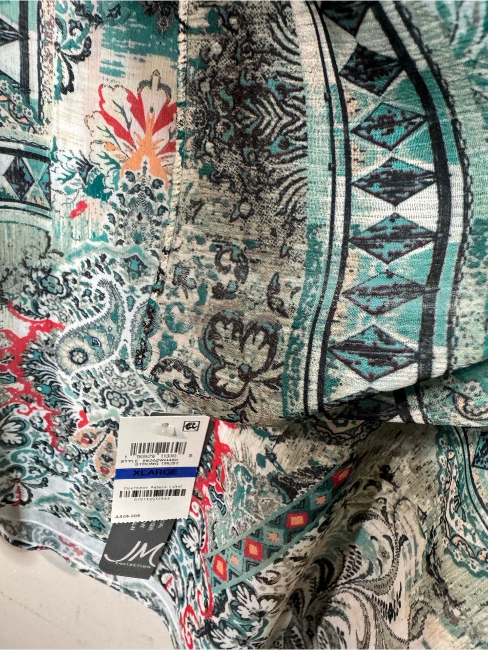 JM Collection Teal Multi-Pattern Open Front Kimono - Picture 8 of 12